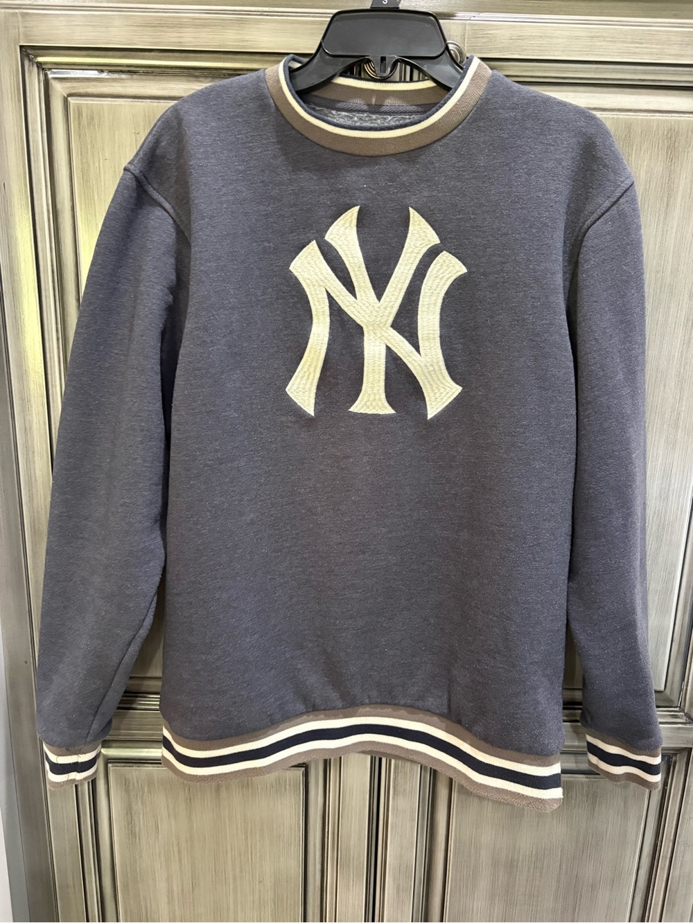 New Era Gray Crewneck Sweater with Cream NY Logo